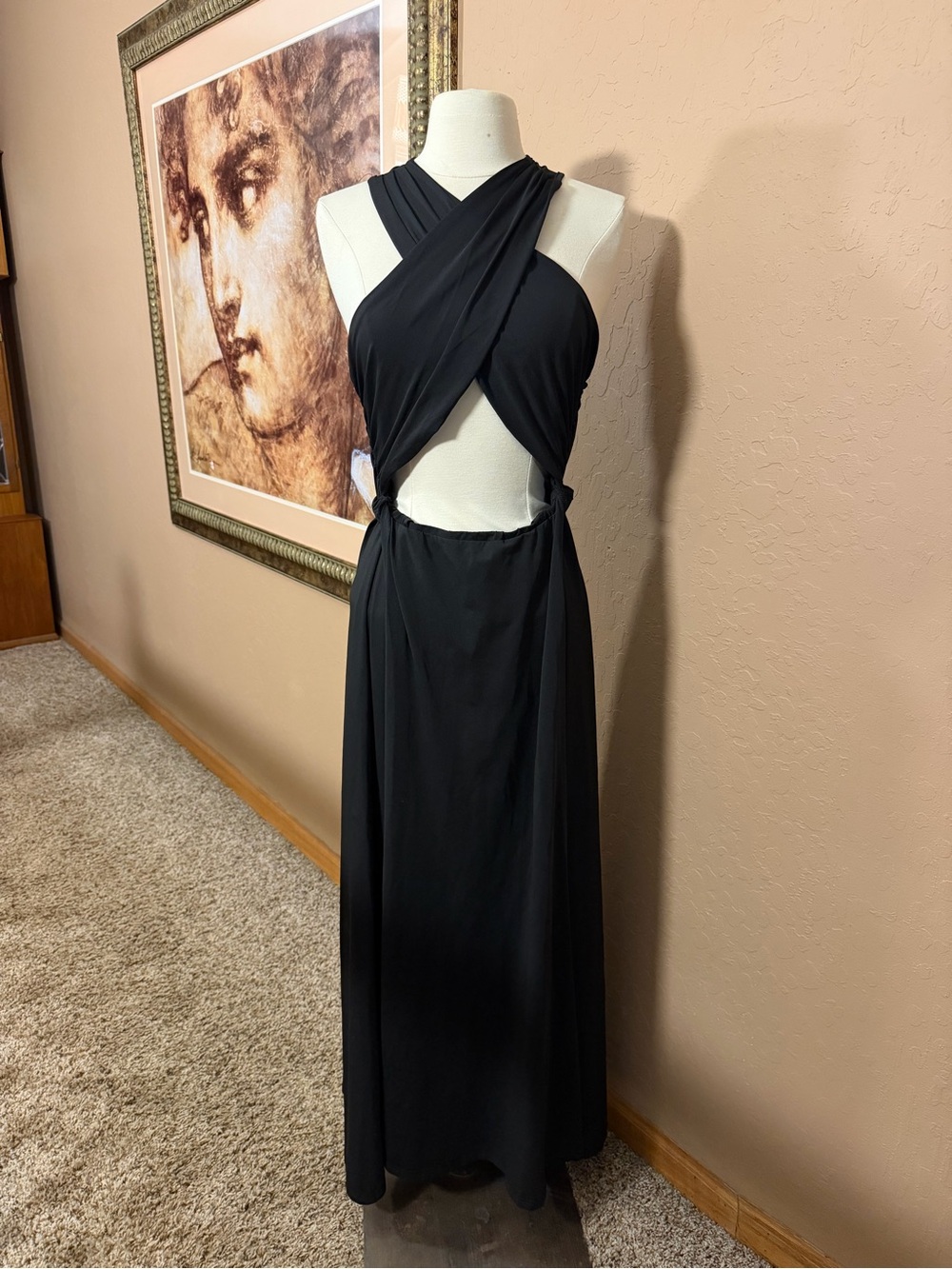 Unbranded Black Cross-Front Cutout Maxi Dress with front double slits size M